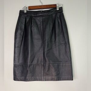 VINTAGE Black Leather Pencil Skirt
